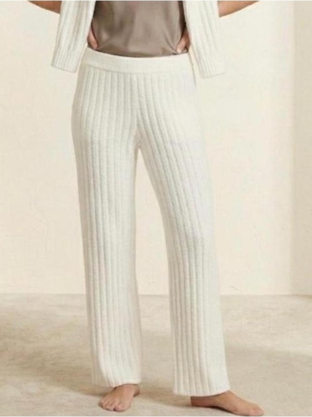 UGG Women Terri Pant Ribbed Off White Small Wide Leg Lounge Pajama Pants Cozy